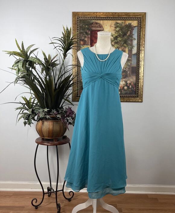 Unbranded Dresses & Skirts - Teal Chiffon Sleeveless Midi Dress Pleated Twist Front Open Back Women’s 12